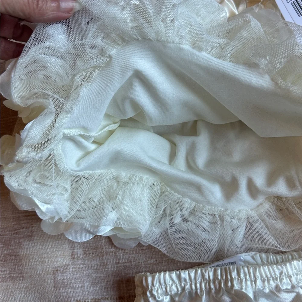 Nannette Baby Satin Cream Floral Bubble Dress and Bloomer Set size 3M NWT